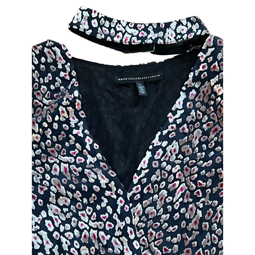 White House Black Market Animal Print Velvet Burnout Choker Top | L - Picture 5 of 7